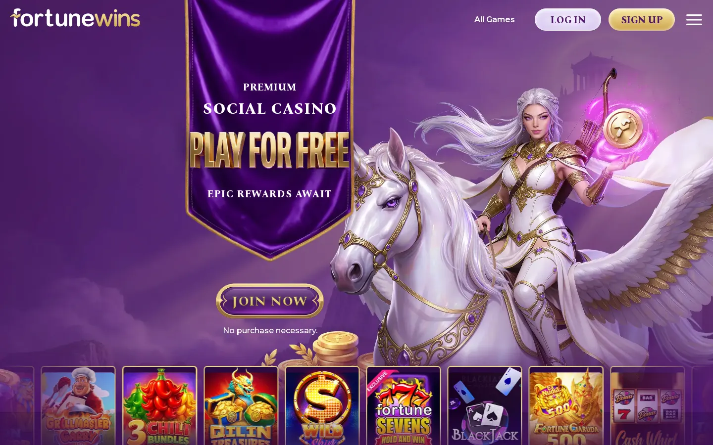 Fortune Wins lobby, captured by our team