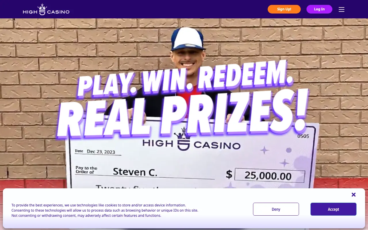Screenshot of the High5Casino website