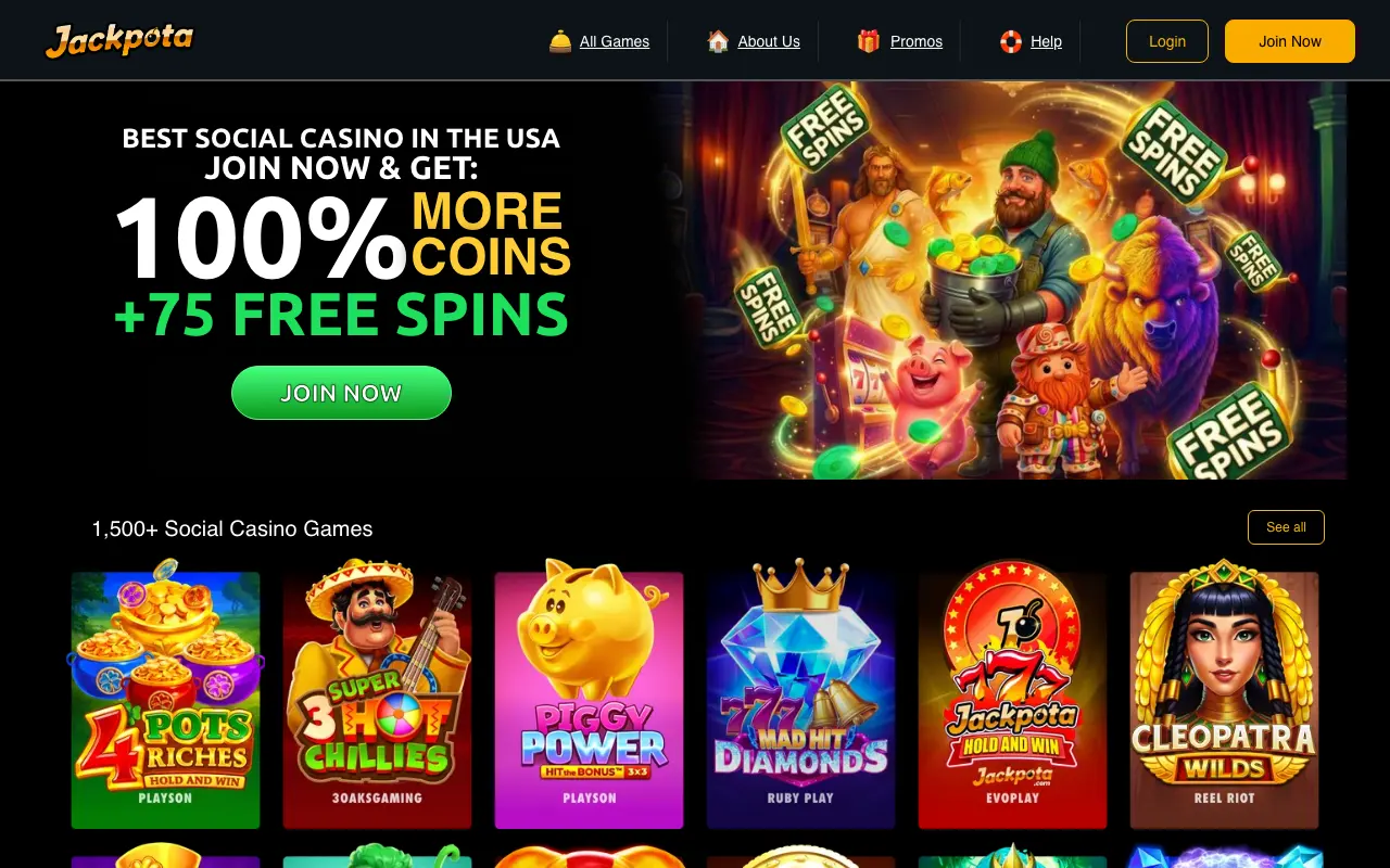 Screenshot of the Jackpota website