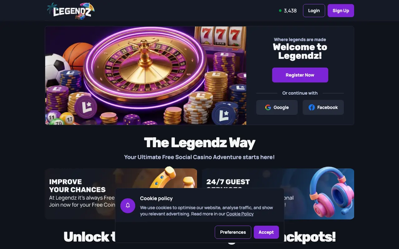 Screenshot of the Legendz website
