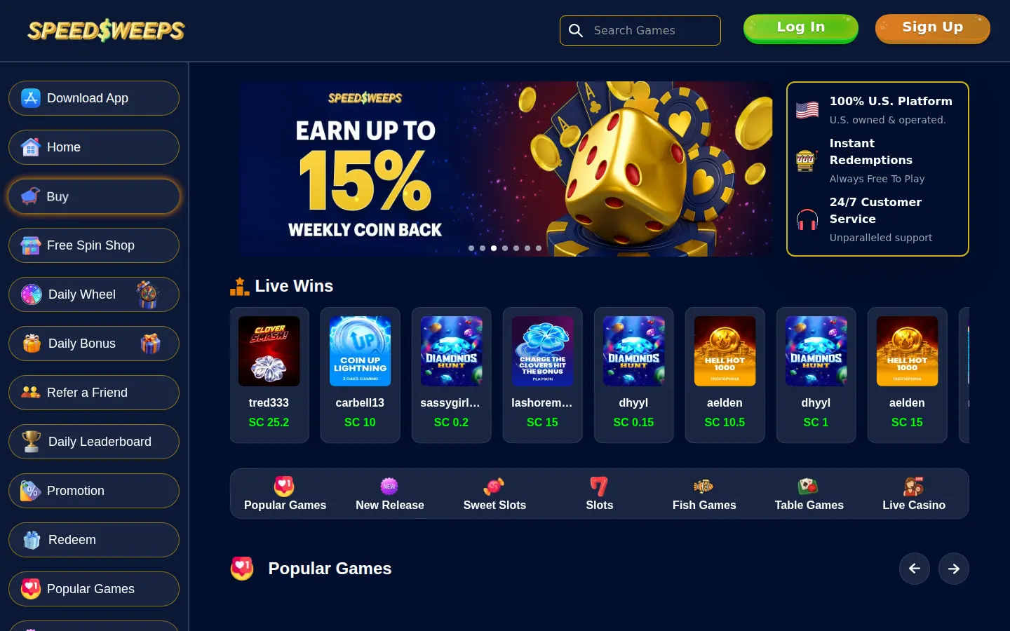 SpeedSweeps lobby, captured by our team