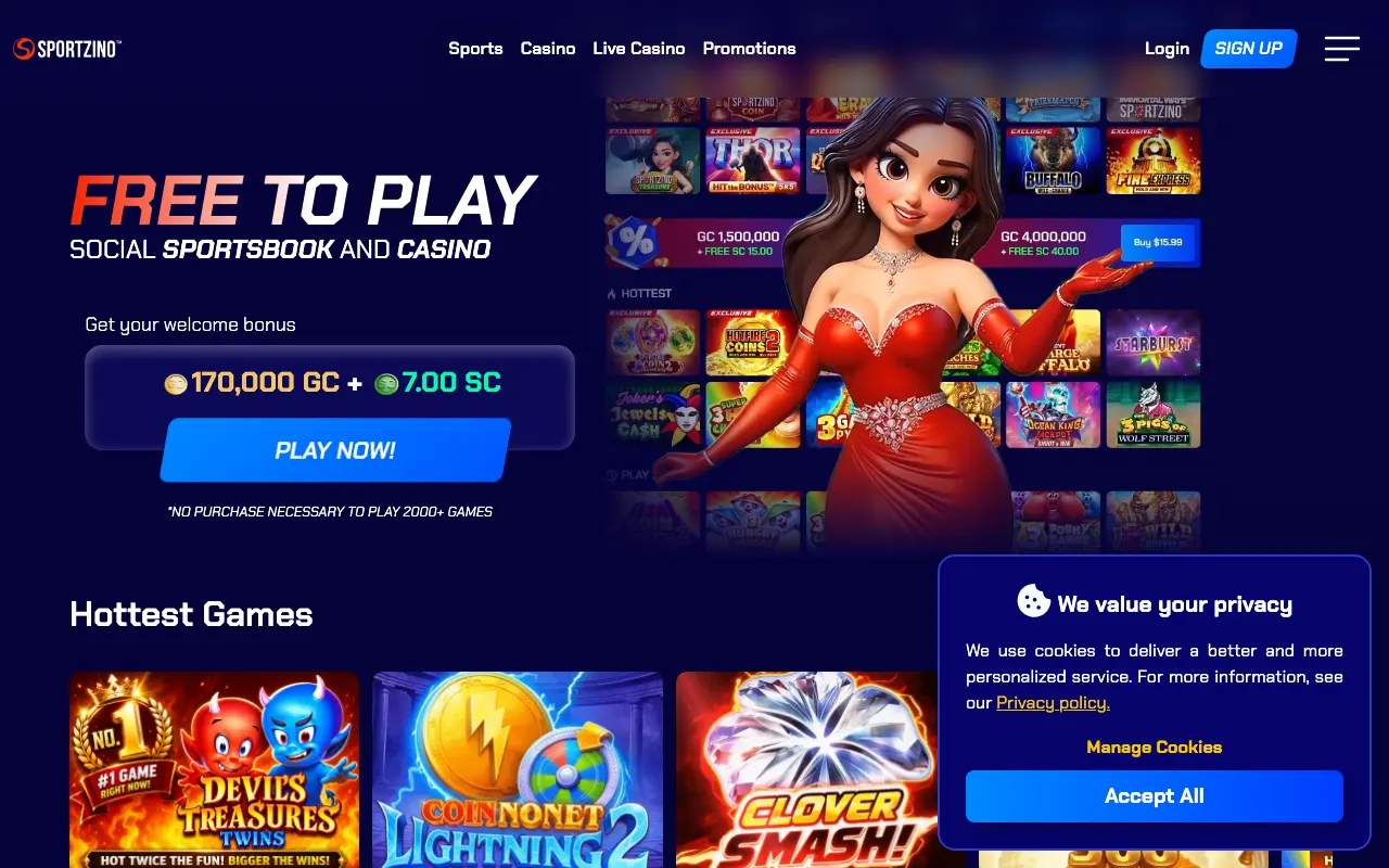 Screenshot of the Sportzino website