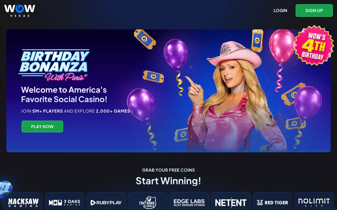 Screenshot of the WowVegas website